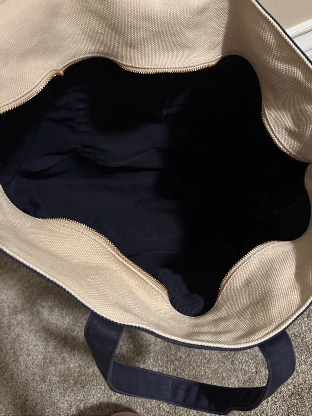 Tory Burch Navy and Cream Logo Canvas Tote